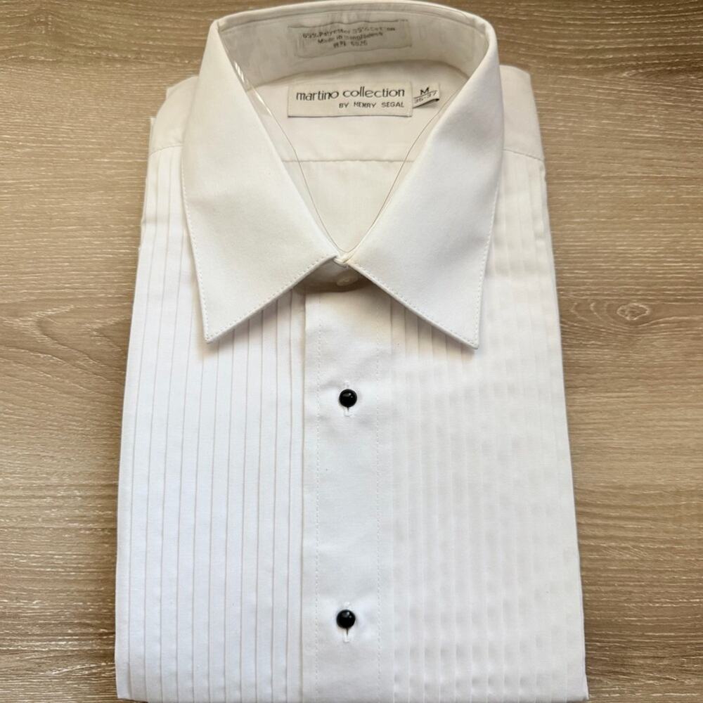 NWT Martino Collection White Pleated Dress Shirt Long Sleeve, M (36/37)